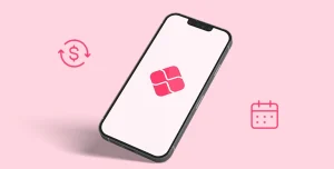 Fotomontagem de um smartphone com ícones de agendamento e de transferência bancária, que ilustra artigo sobre as diferenças entre Pix Automático, Pix Agendado e Pix Cobrança.